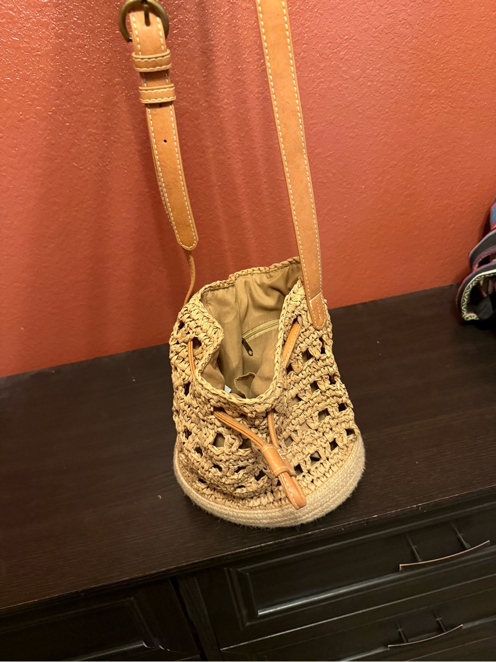 Universal thread Woven jute Crossbody Bucket Bag in Tan
